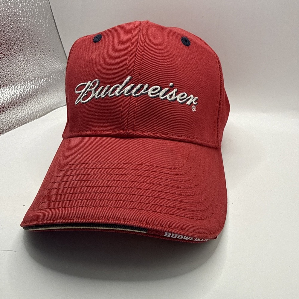 Vintage Budweiser The Game Script Logo Red Adjustable Sport Retro Hat